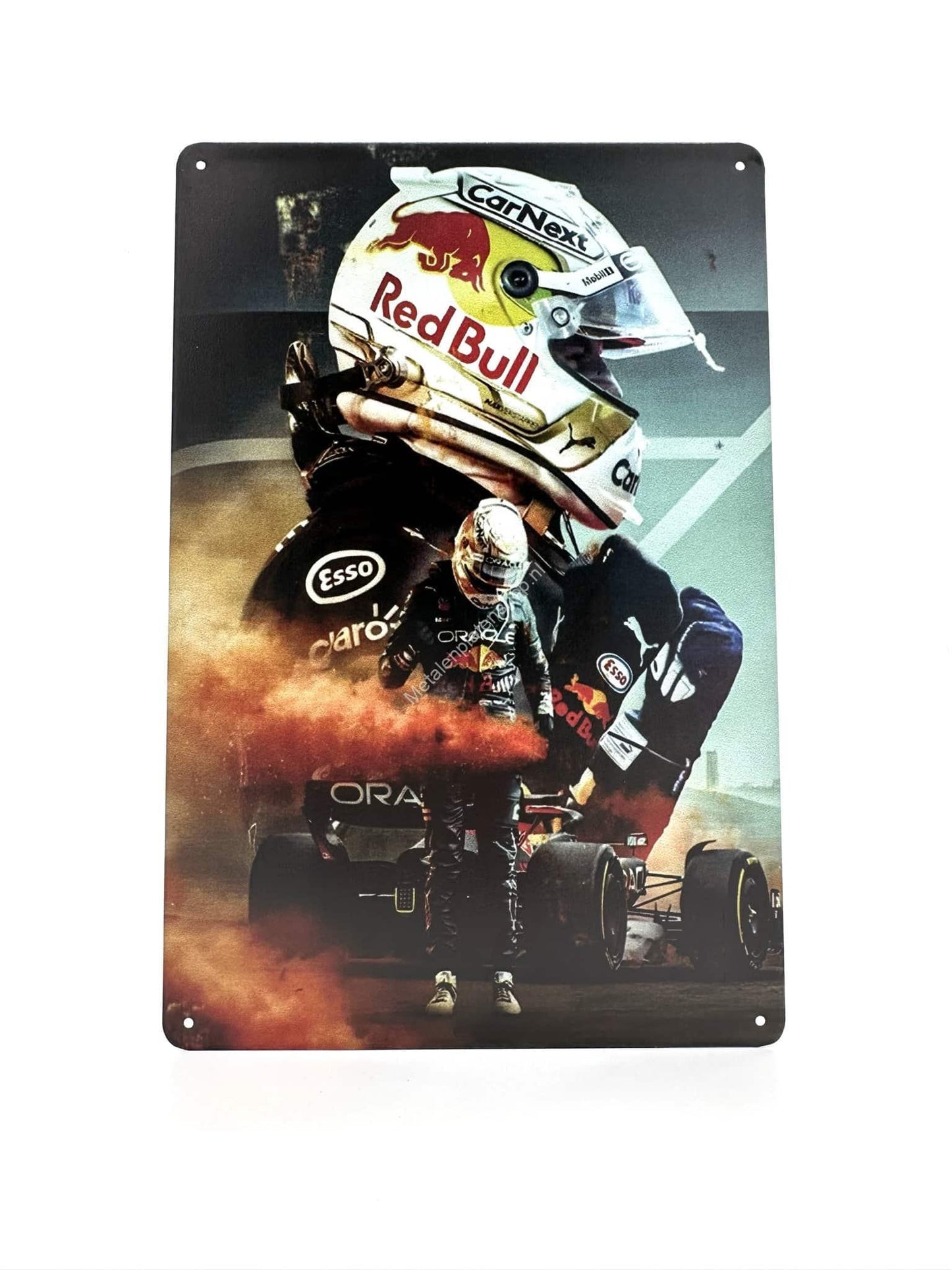 Metalen Wandbord - Max Verstappen - Juichend - Auto - Formule 1 - Helm