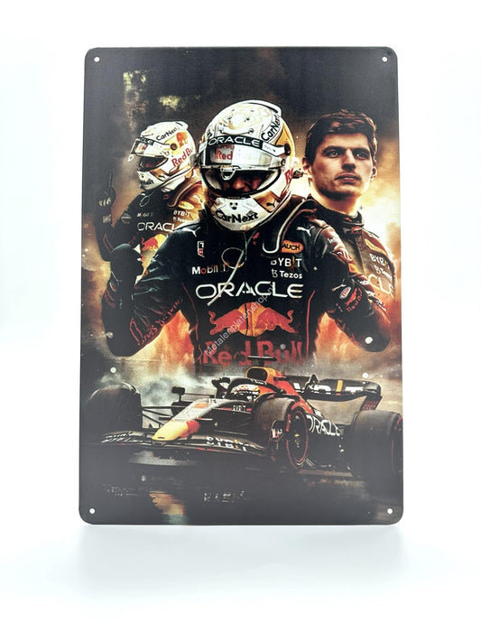 Wandschild aus Metall – Max Verstappen – Jubel – Auto – Formel 1