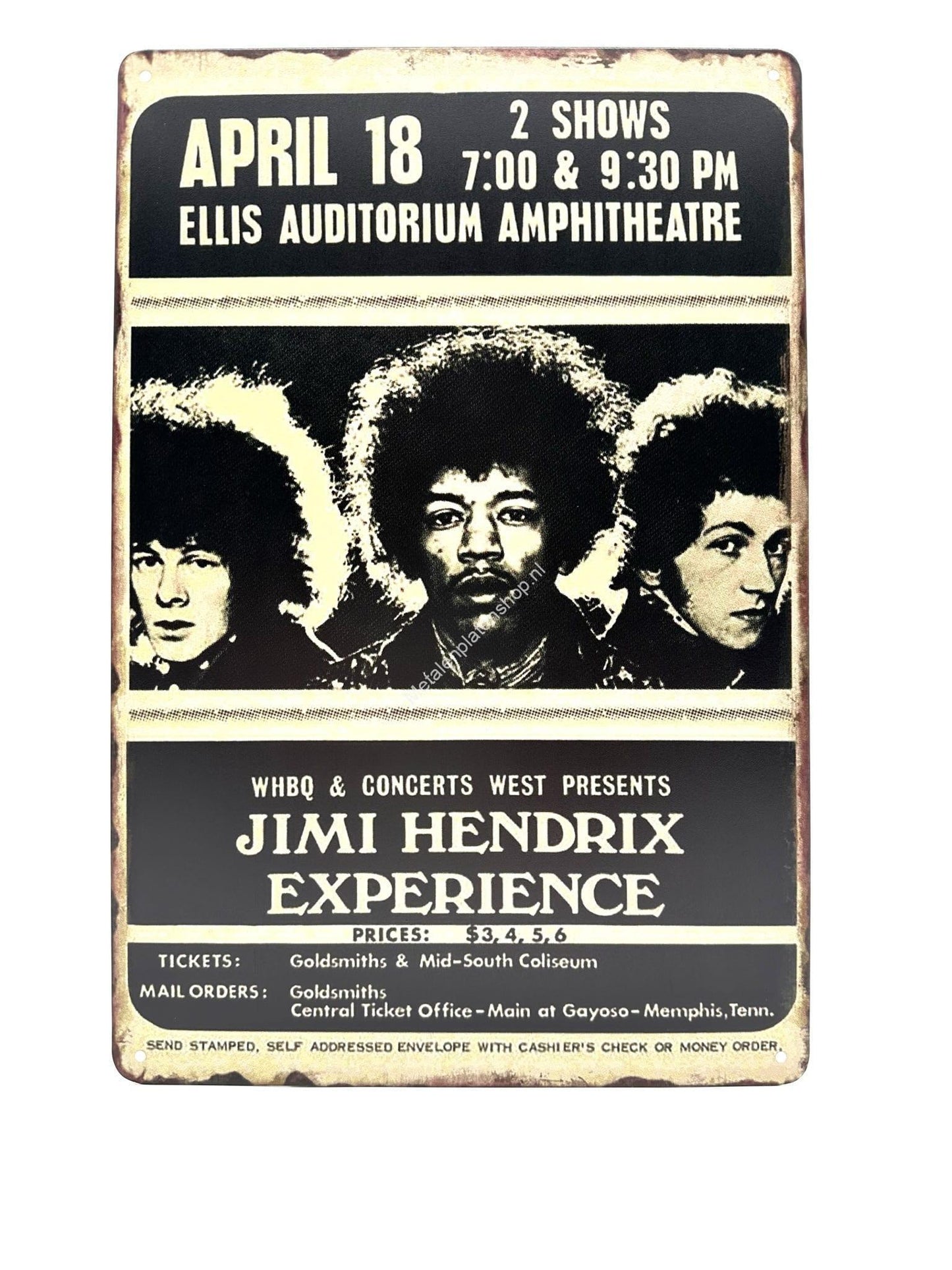 Wandschild aus Metall – Jimi Hendrix – Experience – 18. April – Poster