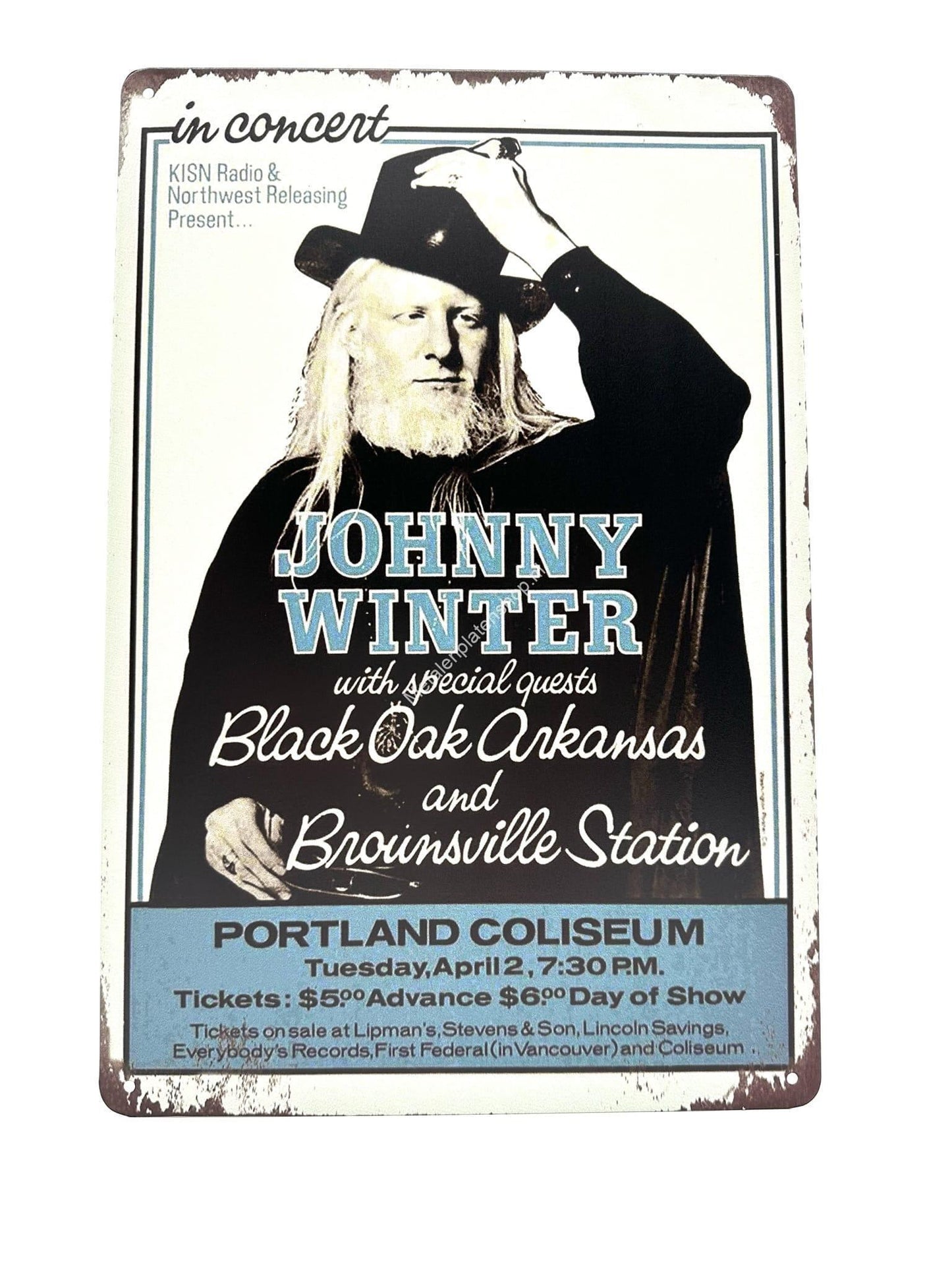 Metal Wall Sign - Johnny Winter - Portland Coliseum - Poster