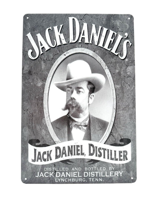 Wandschild aus Metall – Jack Daniels – Schwarz/Weiß – Brennerei