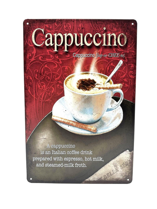 Metalen Wandbord - Cappuccino - Koffie - Kopje