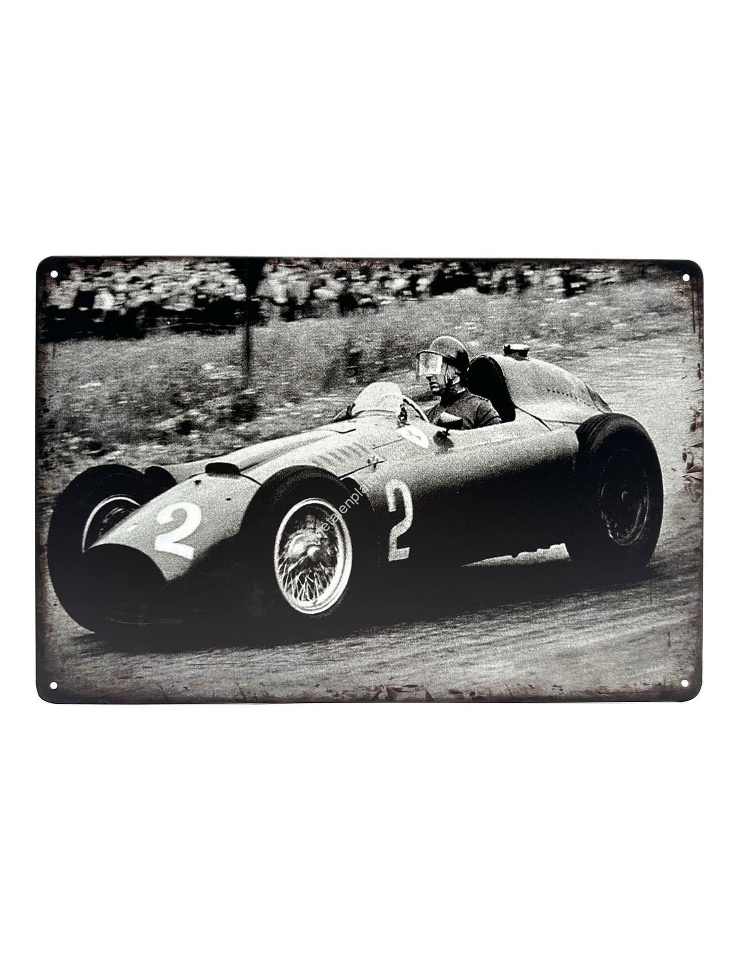 Metalen Wandbord - Formule Vintage Racewagen - Zwart/Wit