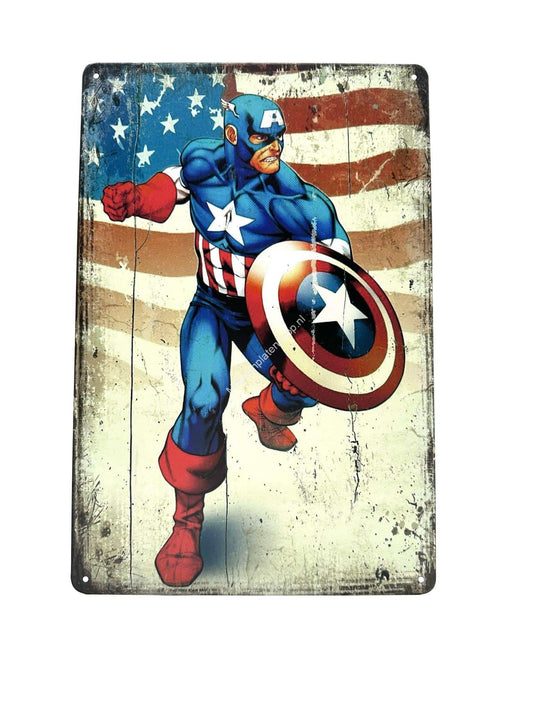 Metall-Wandschild – Captain America – Vintage