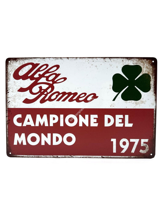 Metalen Wandbord - Alfa Romeo - Campione del Mondo 1975