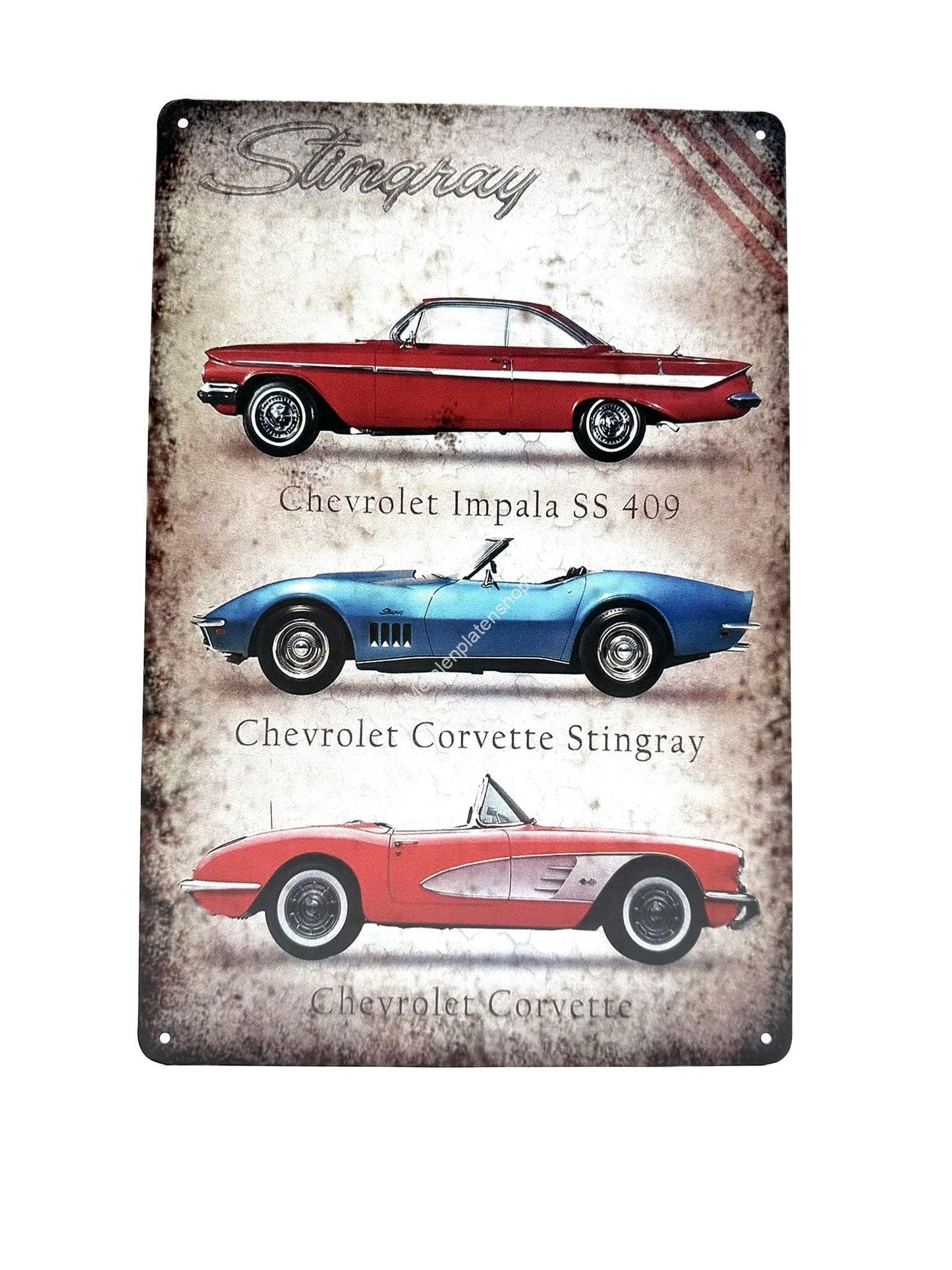 Metallwandschild – Stingray – 3x Chevrolet