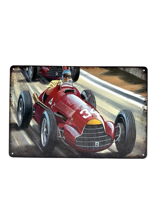 Metalen Wandbord - Vintage Racewagen - Nummer 34