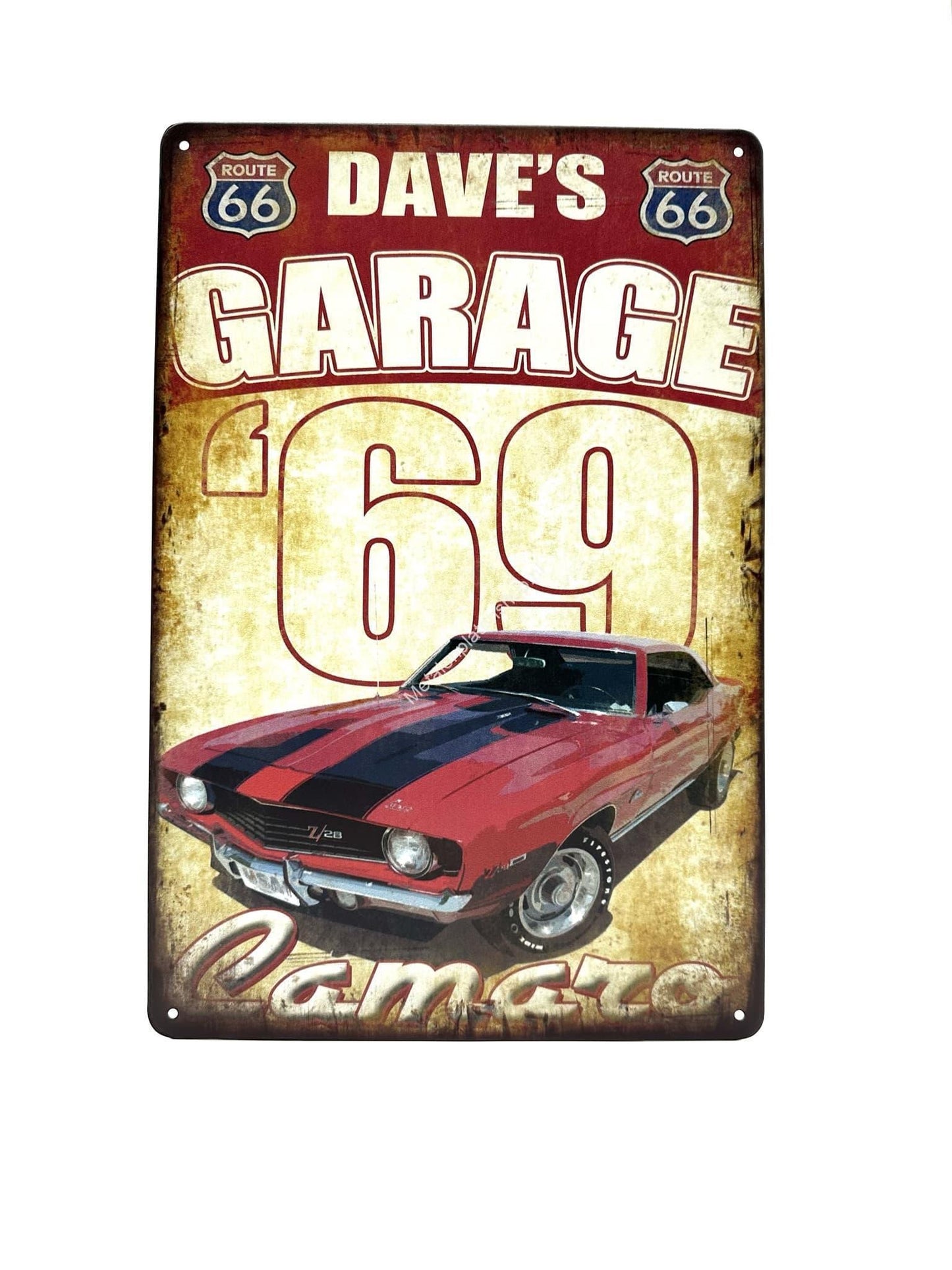 Wandschild aus Metall – Dave's Garage – 69 Camaro