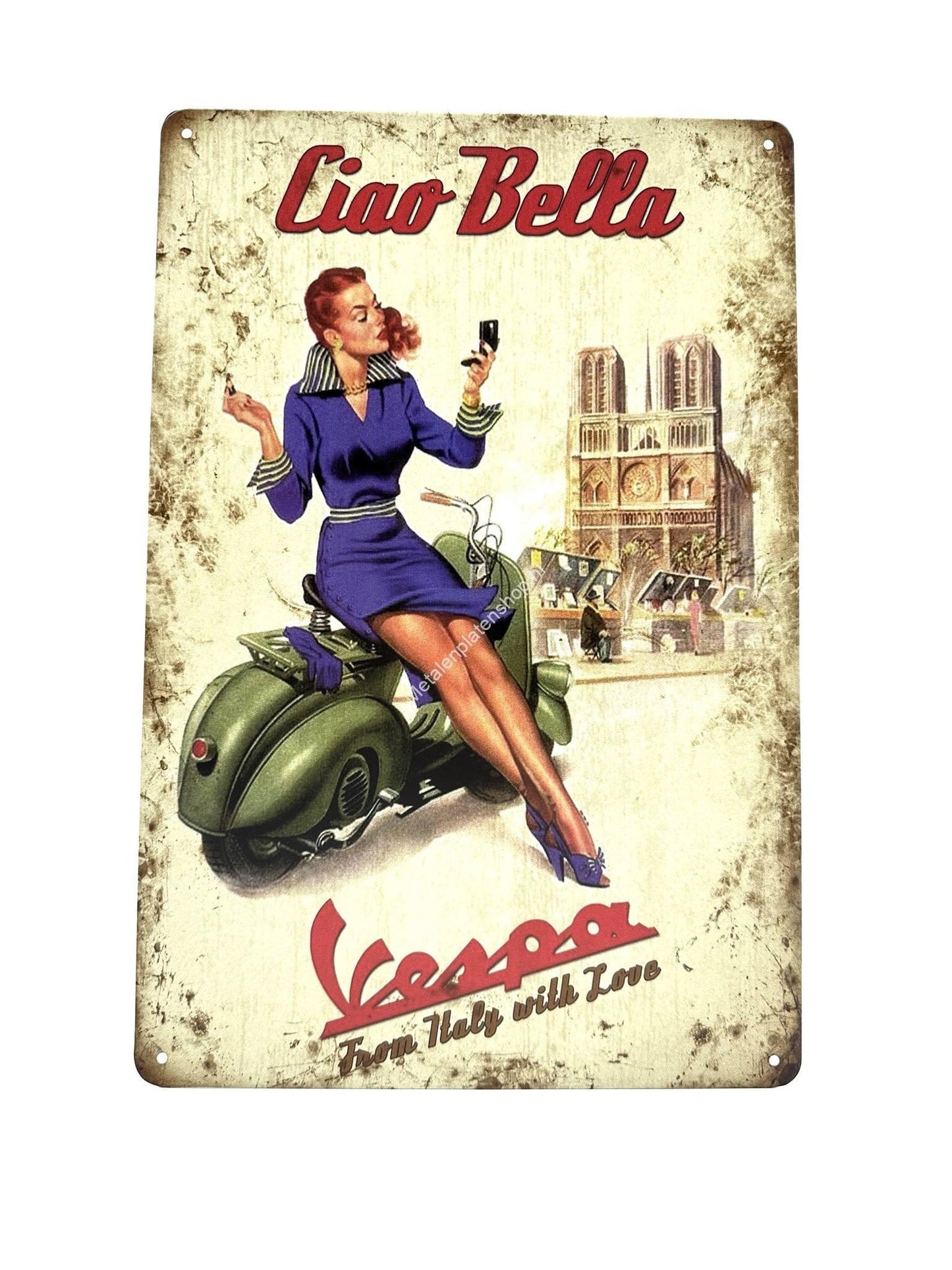 Metalen Wandbord - Ciao Bella - Vespa - From Italy with Love