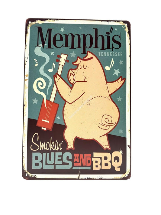 Metal Wall Sign - Memphis Tennessee - Smokin Blues and BBQ