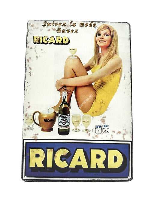 Metalen Wandbord - Ricard met Vrouw - Suives la mode Buvez