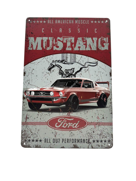 Wandschild aus Metall – Mustang – Ford – All out performance