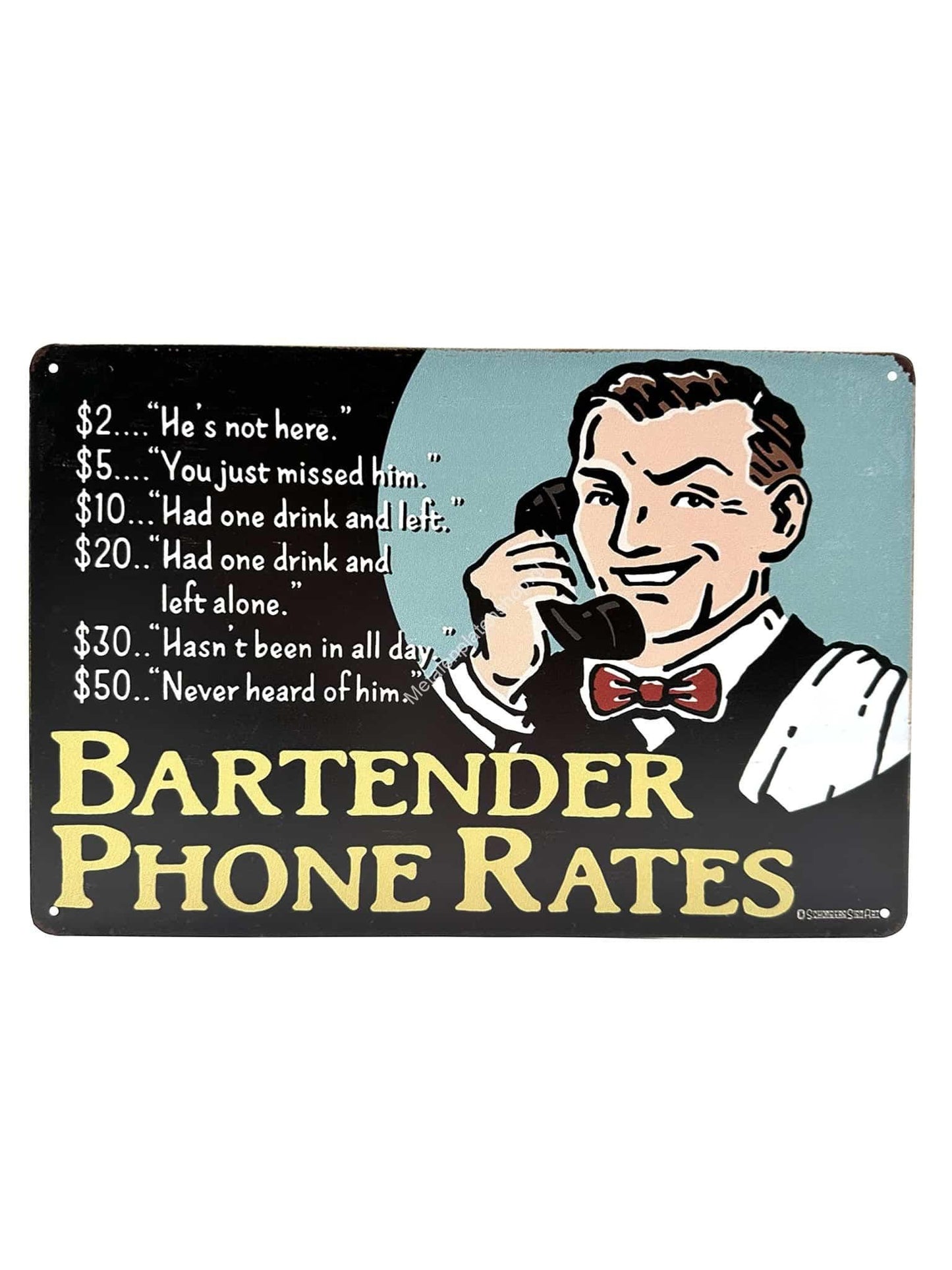 Metal Wall Sign - Bartender Phone Rates