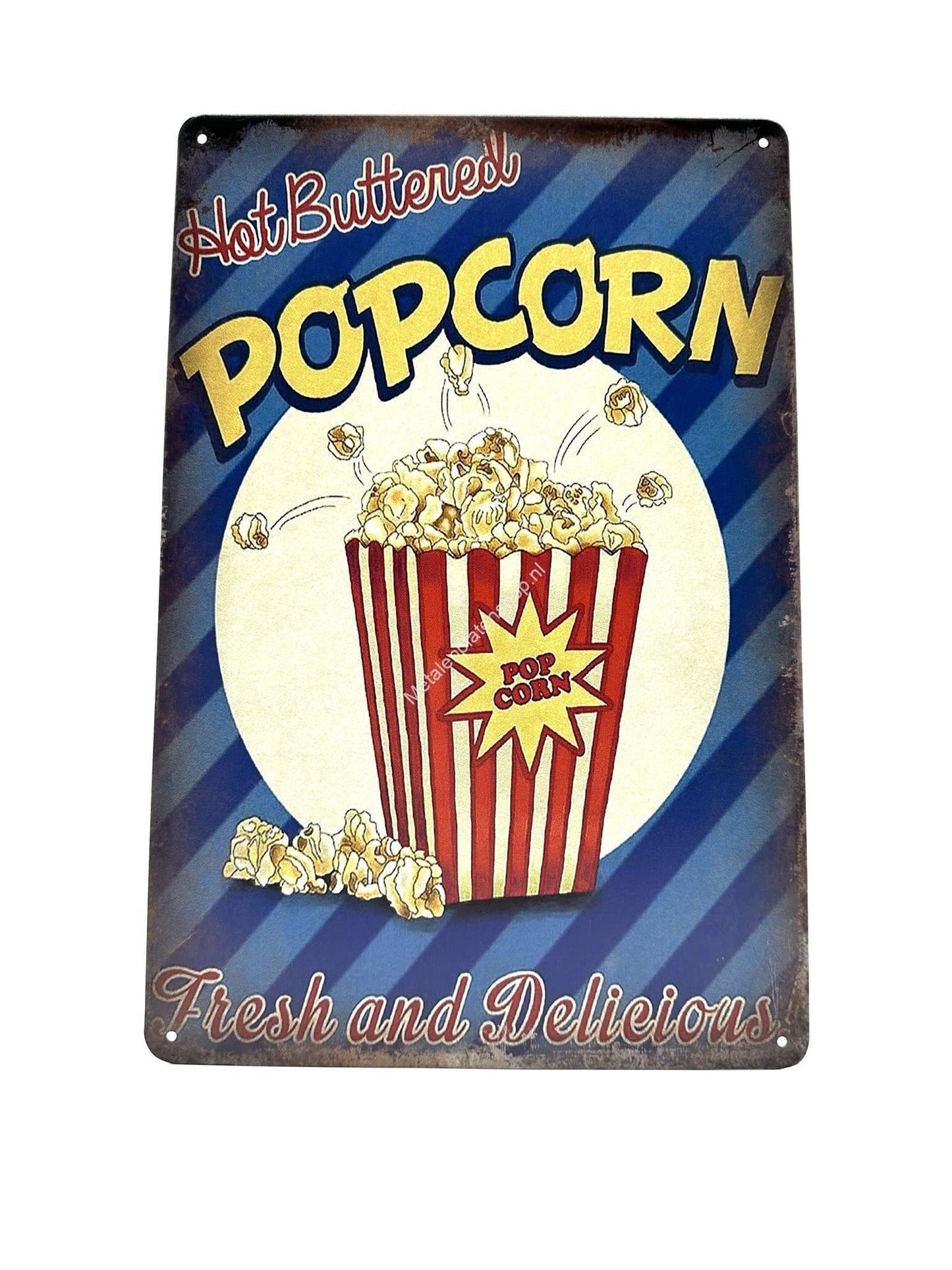 Wandschild aus Metall – Hot Buttered Popcorn – frisch und lecker