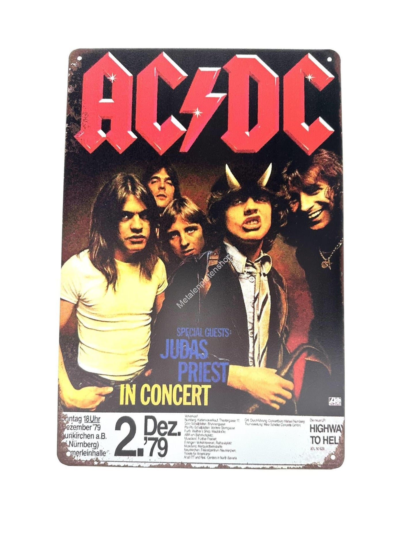 Wandschild aus Metall – ACDC – Judas Priest – In Concert