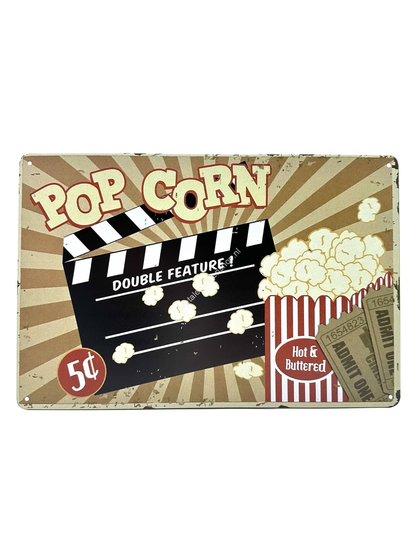 Metalen Wandbord - Popcorn - Double Feature - Hot & Buttered