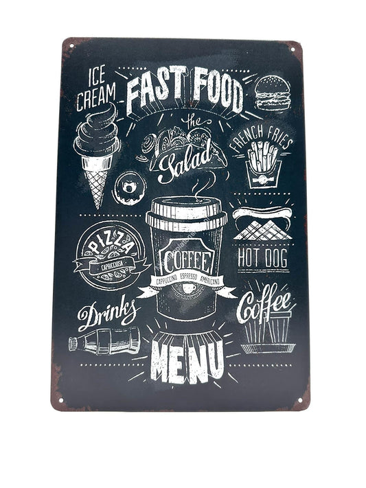 Metalen Wandbord - Krijtbord - Fast Food - Ice Cream - Menu