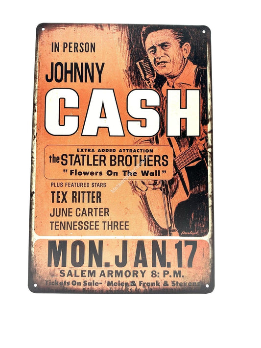 Metal Wall Sign - Johnny Cash - Flowers on the Wall - Poster