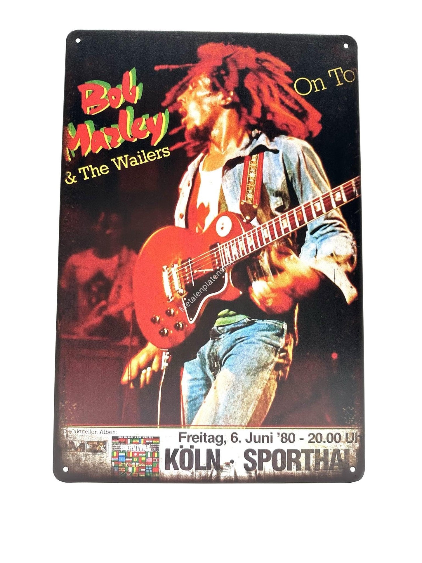 Wandschild aus Metall – Bob Marley – Kölner Sporthalle