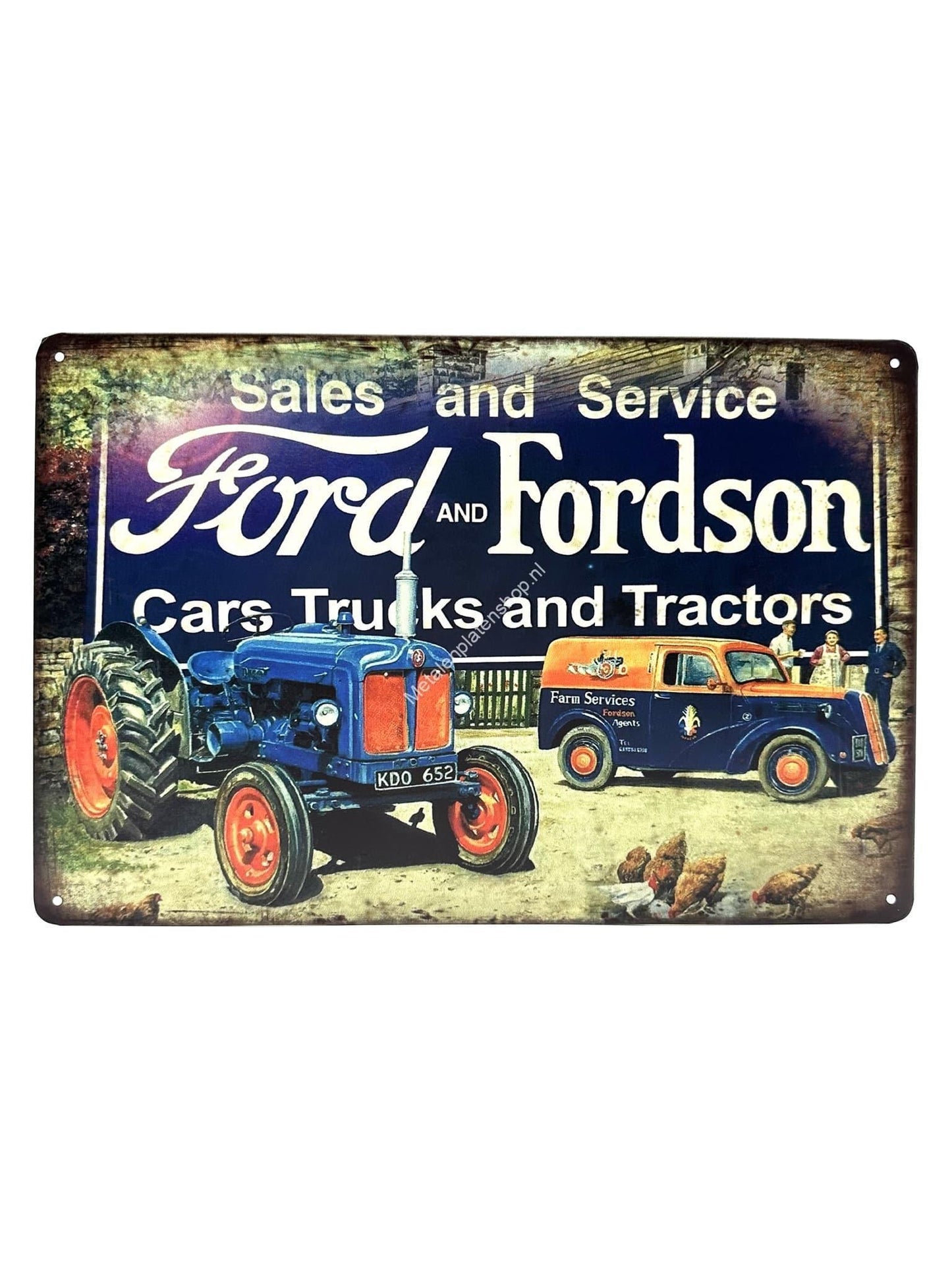 Metalen Wandbord - Ford and Fordson - Cars Trucks and Tractors