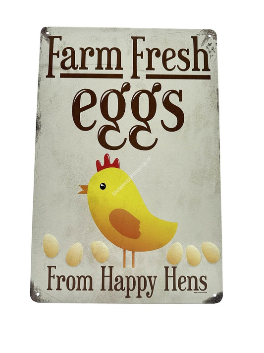 Metalen Wandbord - Farm Fresh Eggs - From Happy Hens