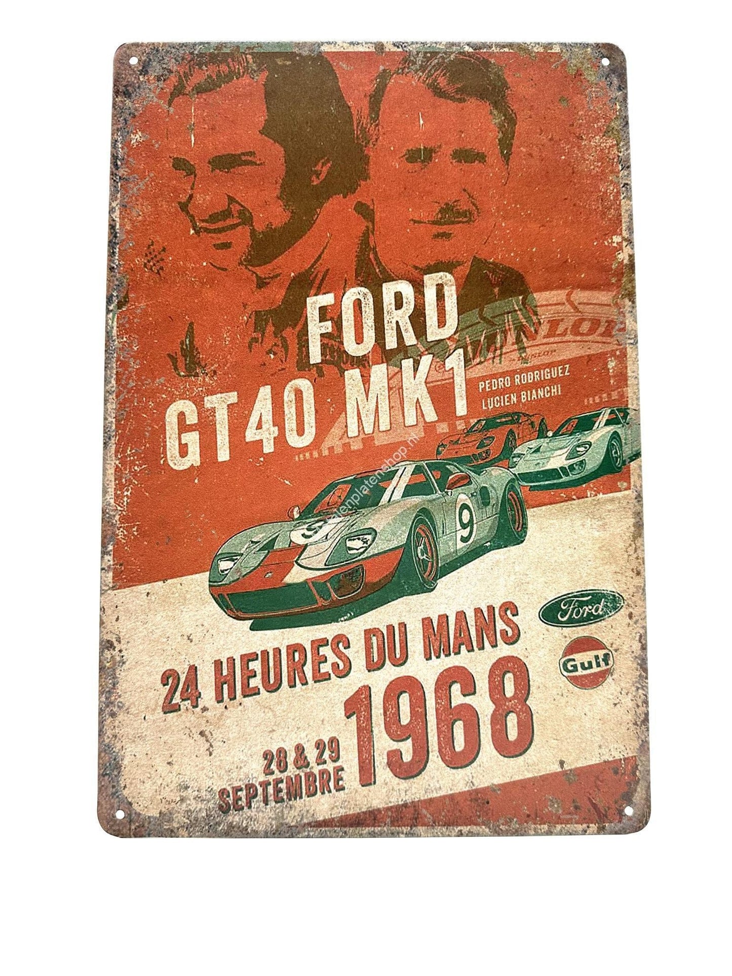 Wandschild aus Metall – Ford GT40 MK1 – 24 Stunden du Mans – 1968