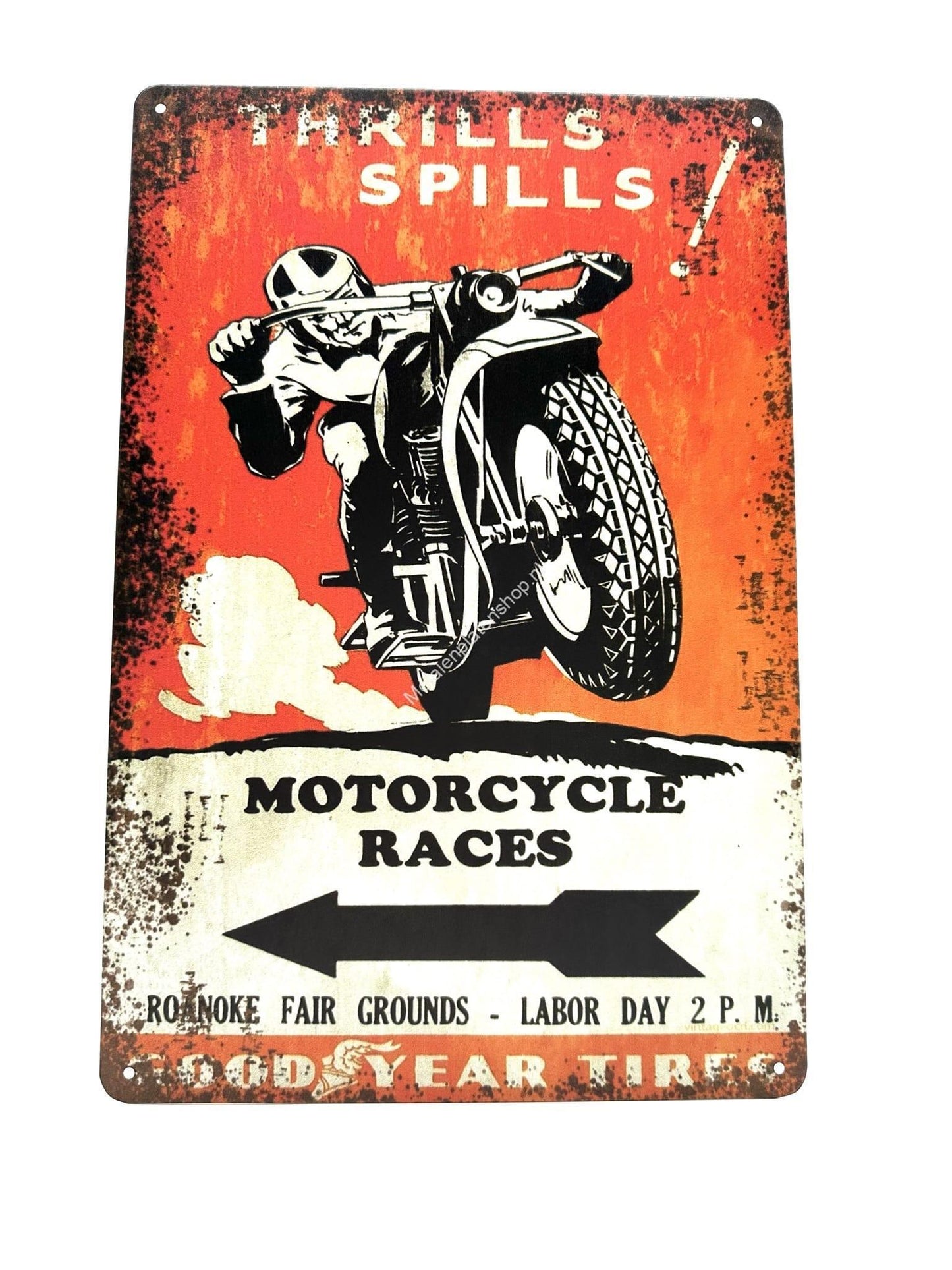 Metalen Wandbord - Thrills Spills - Motorcycle Races