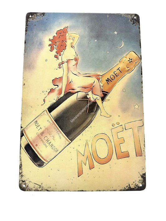 Metalen Wandbord - Moet - Champagne - Vrouw