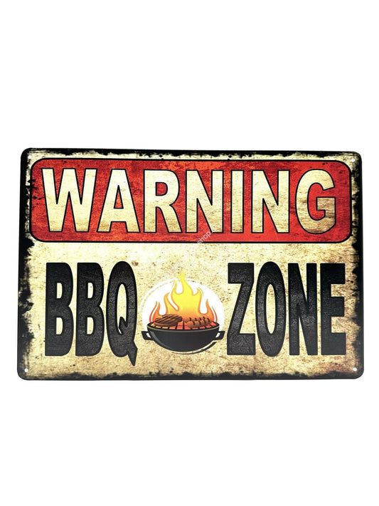 Metalen Wandbord - Warning BBQ zone