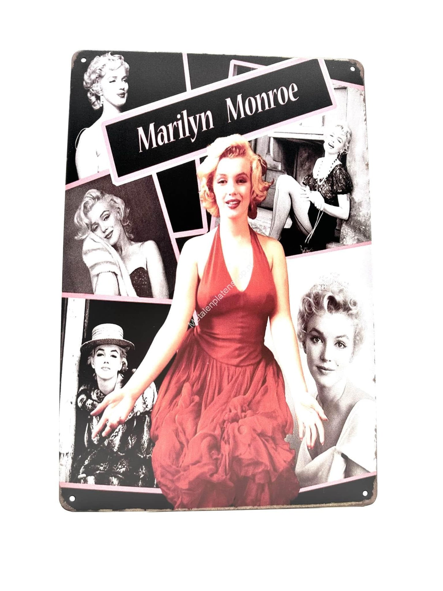 Wandschild aus Metall – Marilyn Monroe – Rotes Kleid