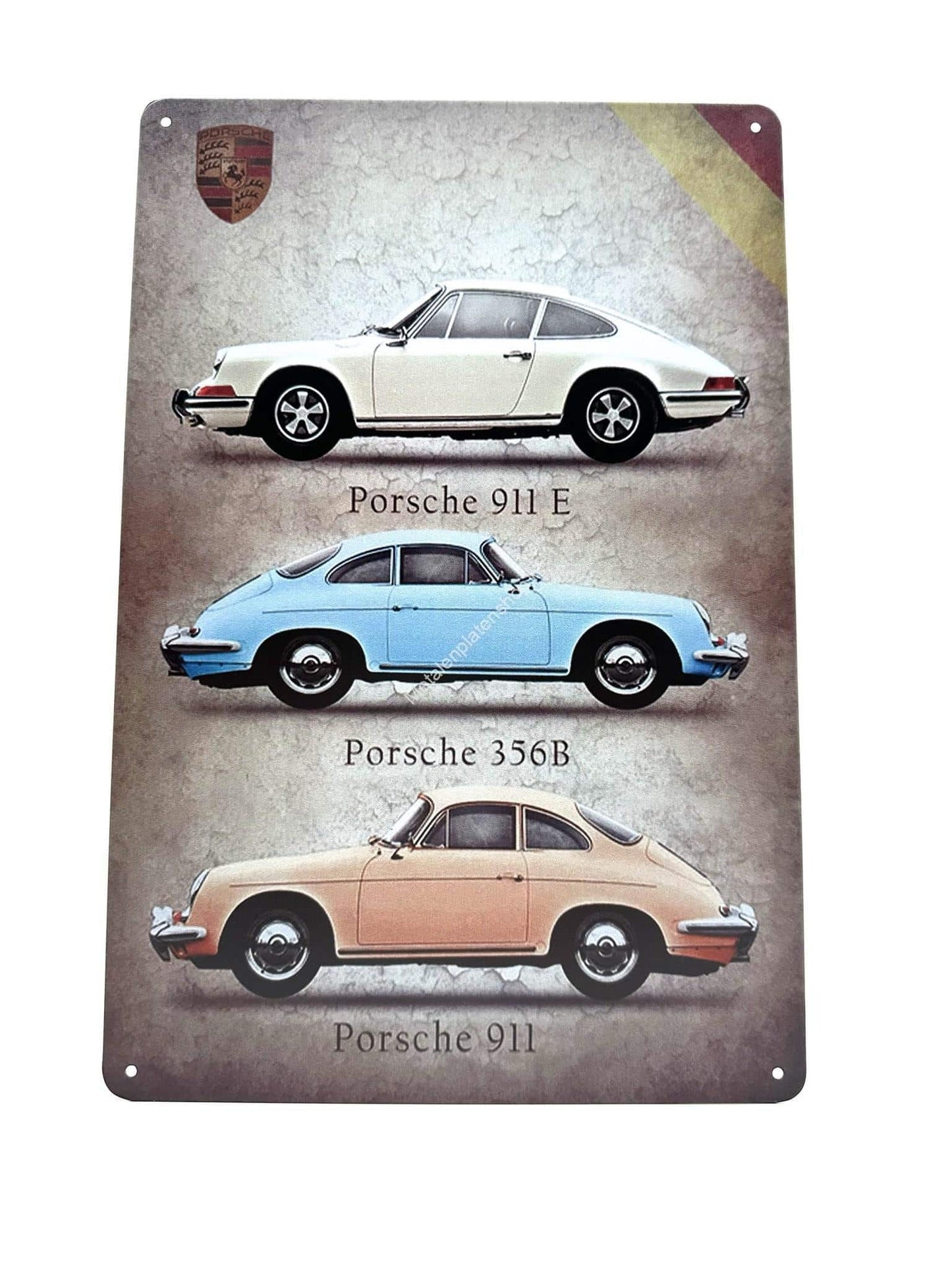 Metalen Wandbord - Porsche - 911E - 356B - 911