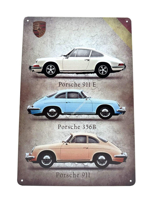 Metal Wall Sign - Porsche - 911E - 356B - 911