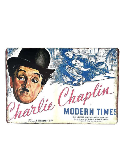 Wandschild aus Metall – Charlie Chaplin – Moderne Zeiten