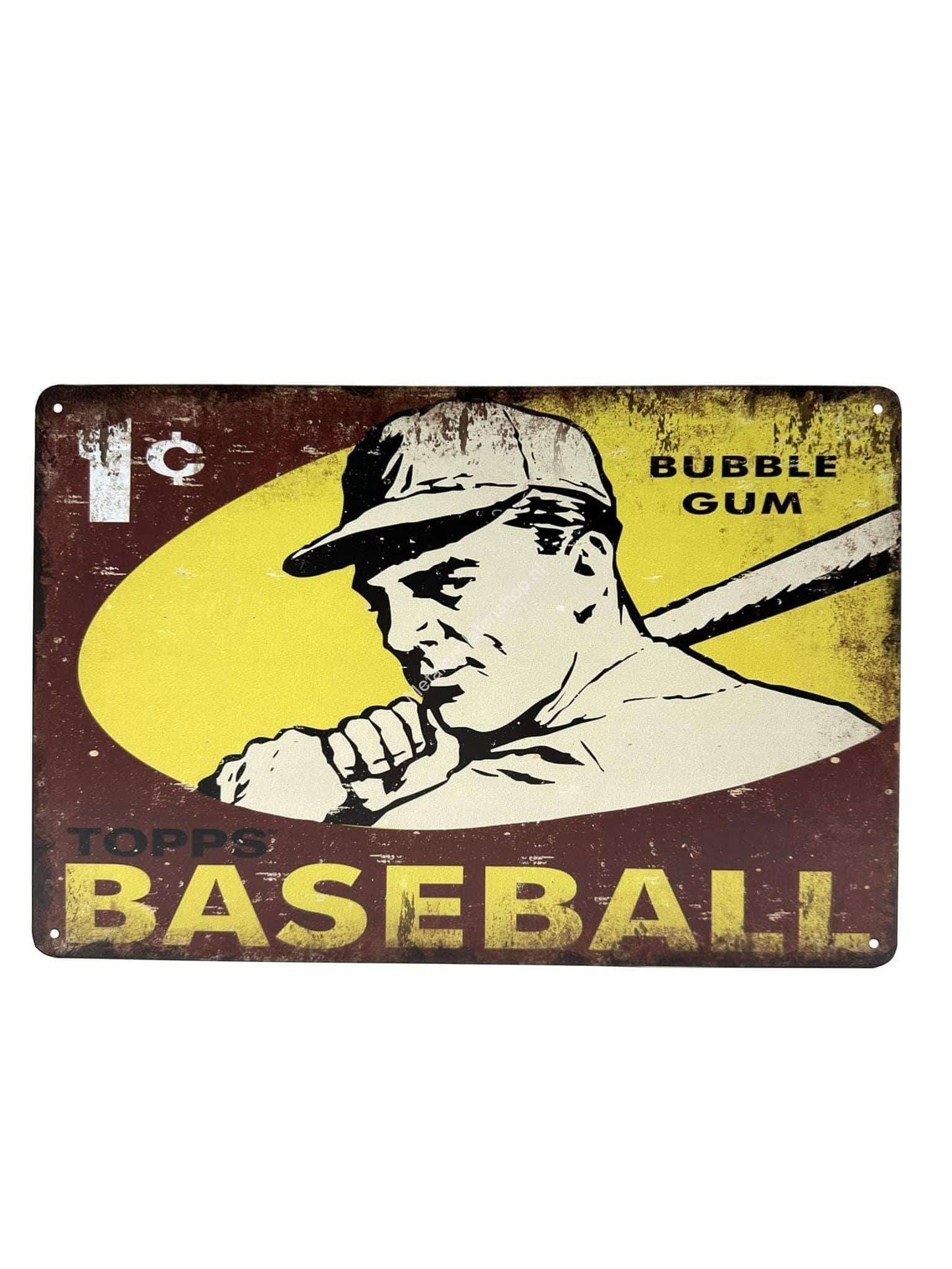 Metalen Wandbord - Baseball - Bubble Gum