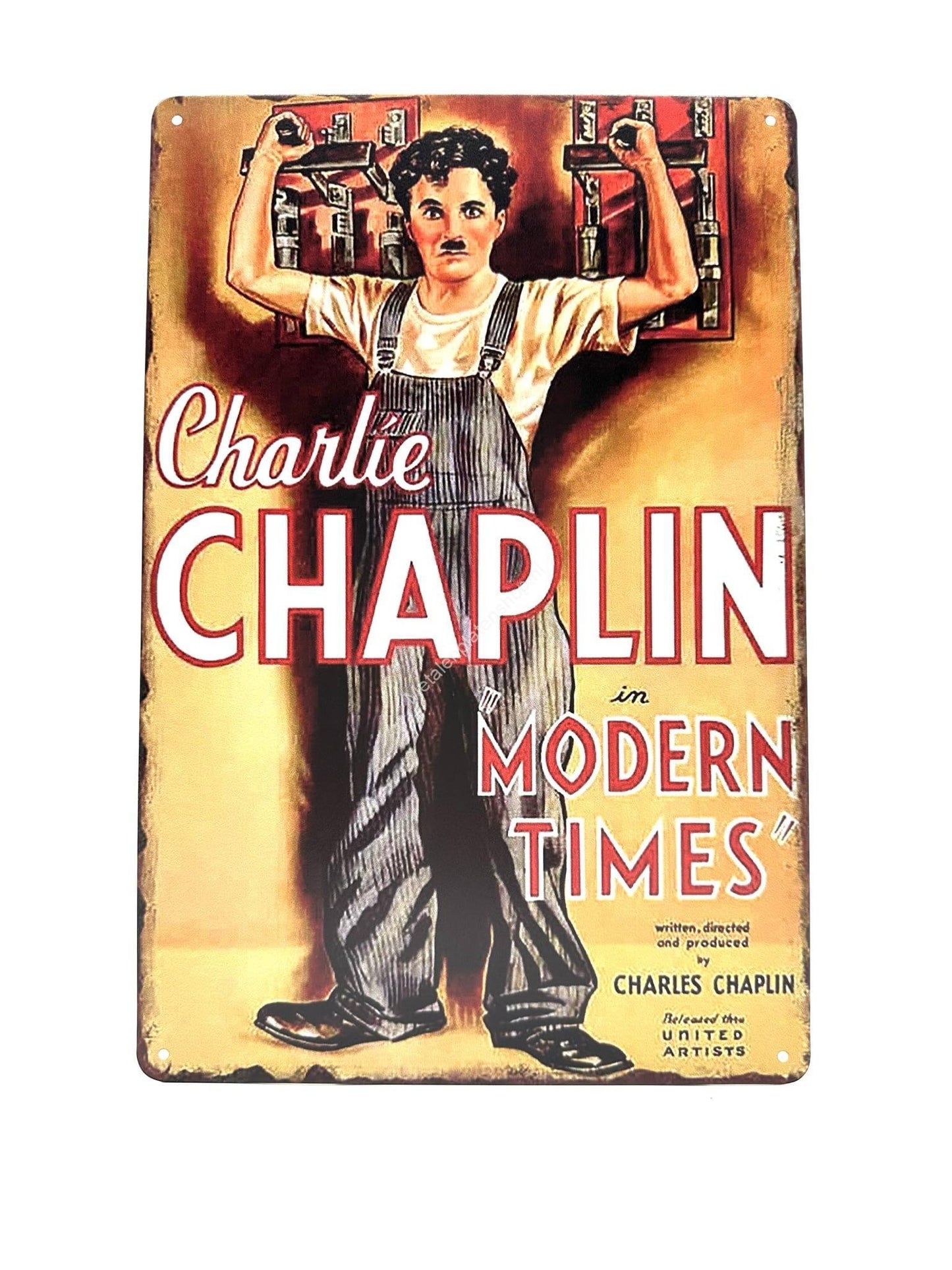 Charlie Chaplin in Modern Times - Metalen Wandbord