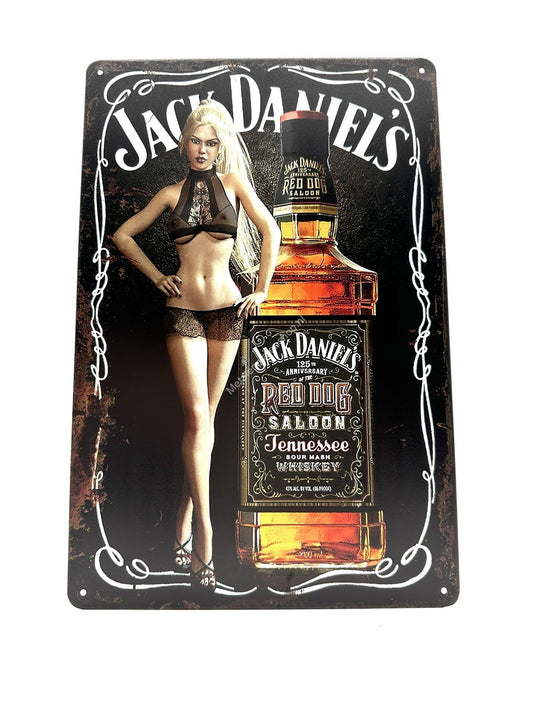 Wandschild aus Metall – Jack Daniels – Roter Hund – Frau