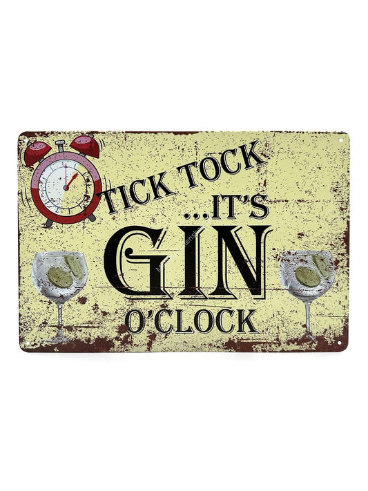 Metal Wall Sign - Tick Tock - It's GIN o'clock