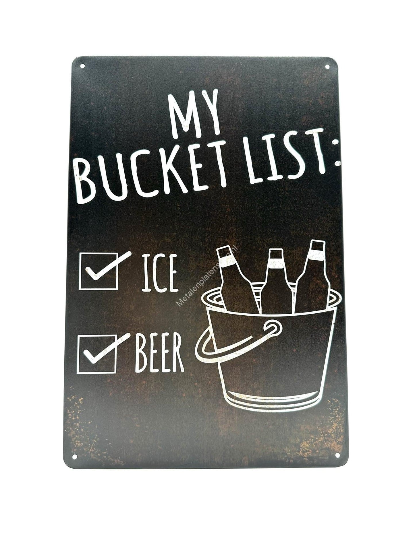 Wandschild aus Metall – My Bucket List – Eis und Bier