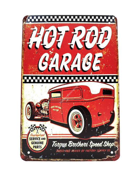 Wandschild aus Metall – Hot Rod Garage – Service und Originalteile