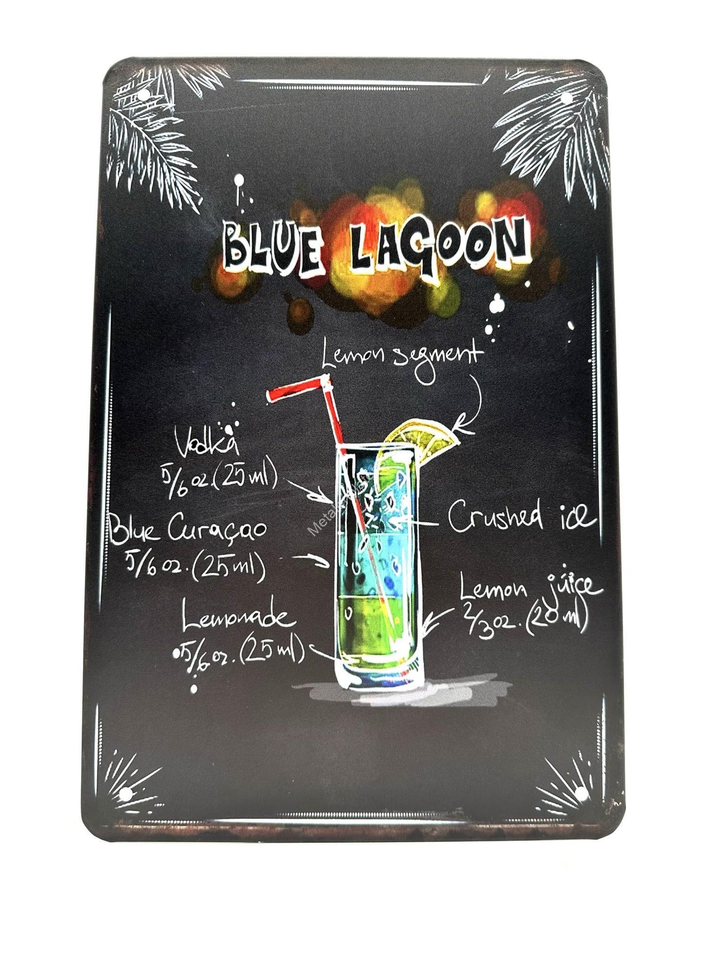 Metal Wall Sign - Blue Lagoon - Cocktails