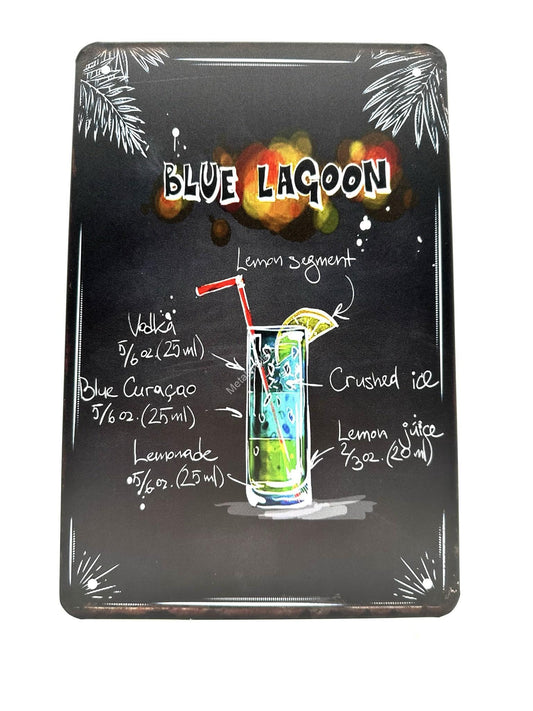 Metal Wall Sign - Blue Lagoon - Cocktails