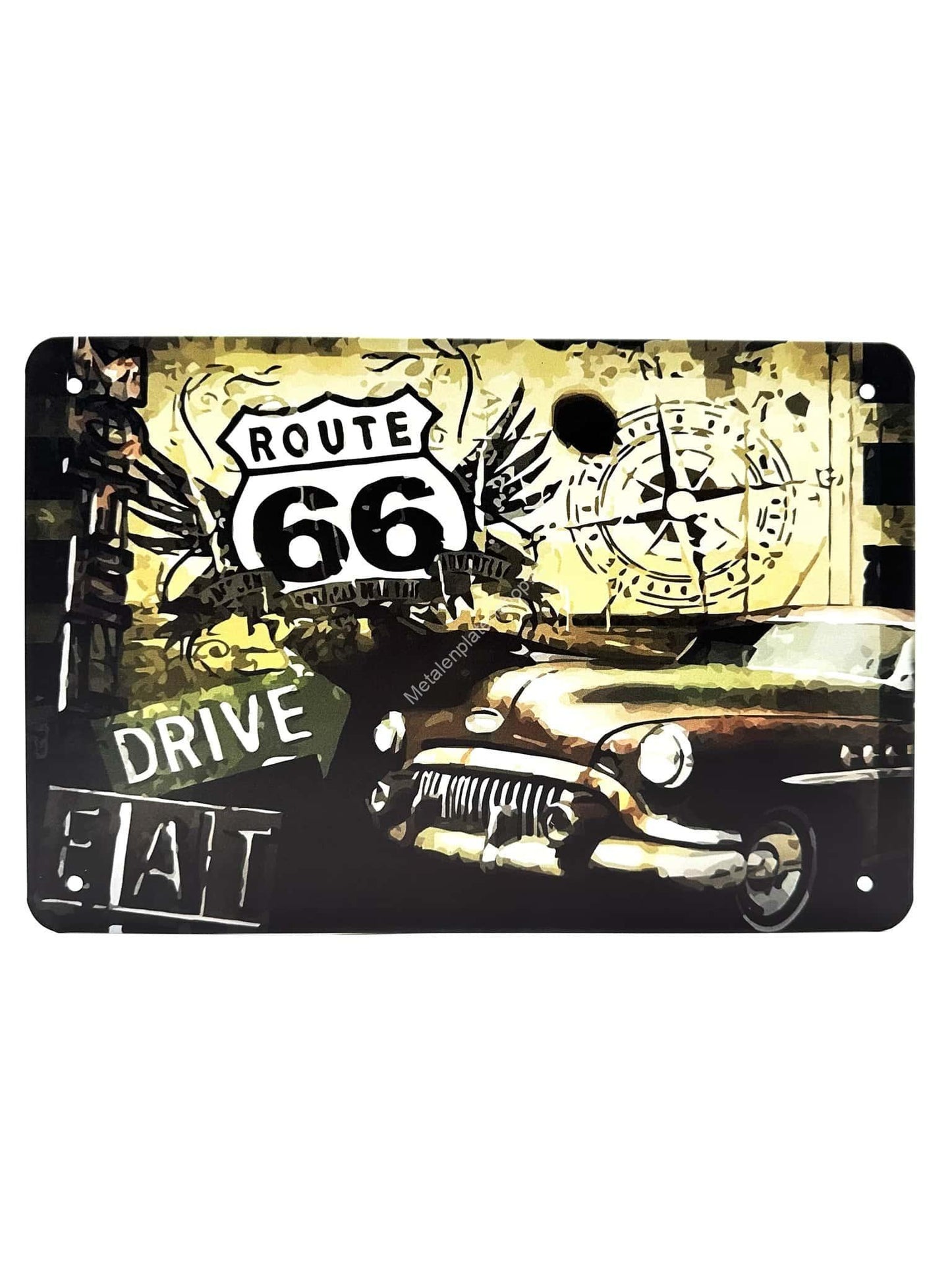 Metalen Wandbord - Route 66 - Drive - Eat