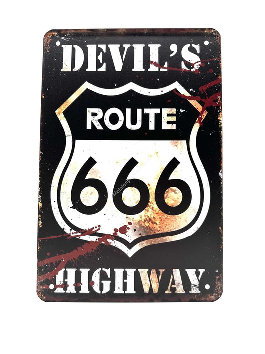 Metalen Wandbord - Devil's Route 666 - Highway