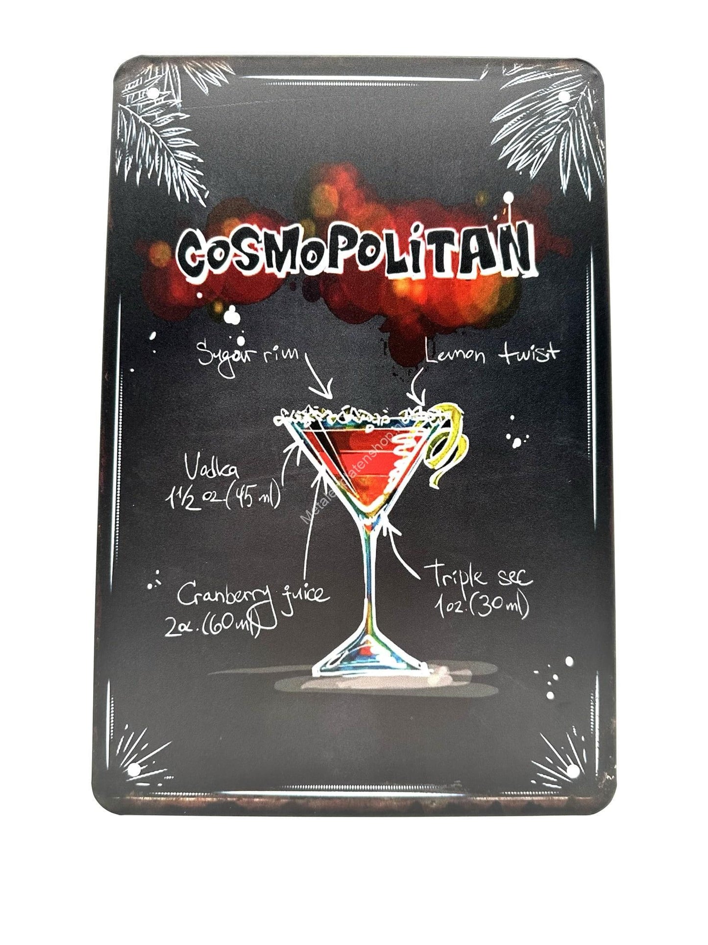 Wandschild aus Metall – Cosmopolitan – Cocktails