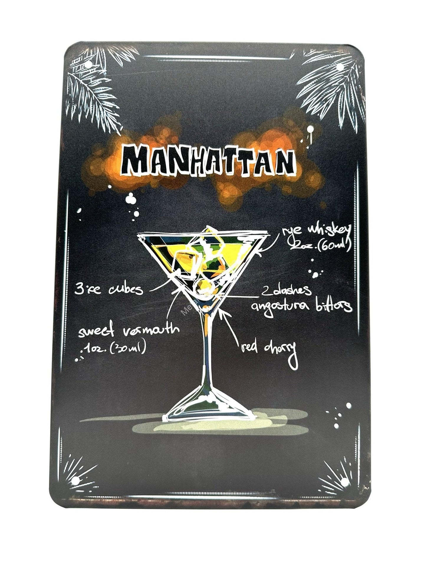 Wandschild aus Metall – Manhattan – Cocktails