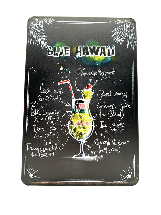 Metall-Wandschild – Blaues Hawaii – Cocktails