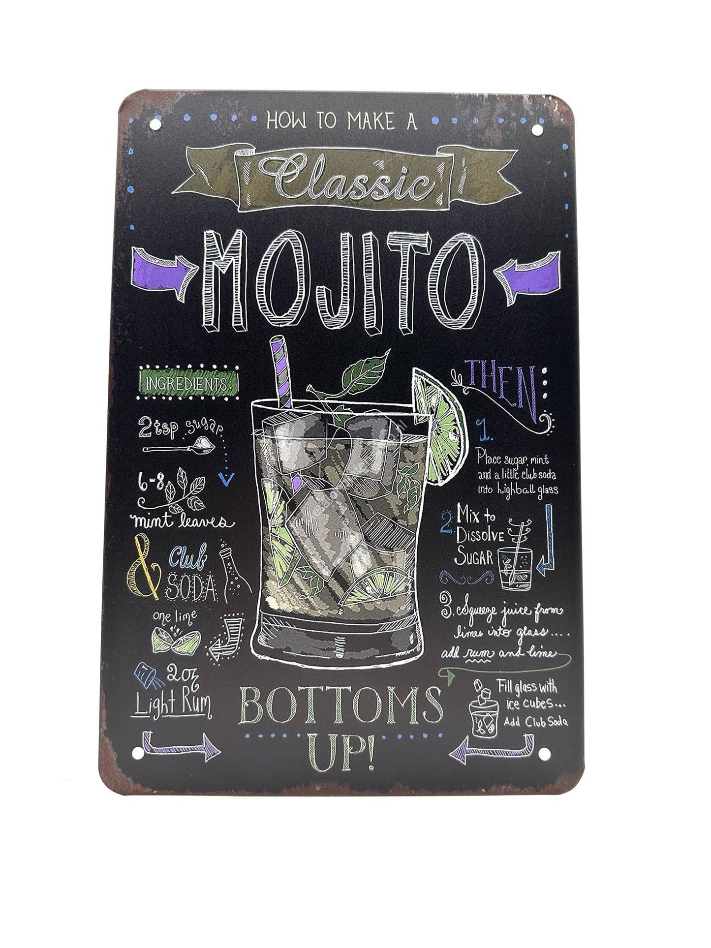 Metal Wall Sign - How to make a classic Mojito - Cocktails