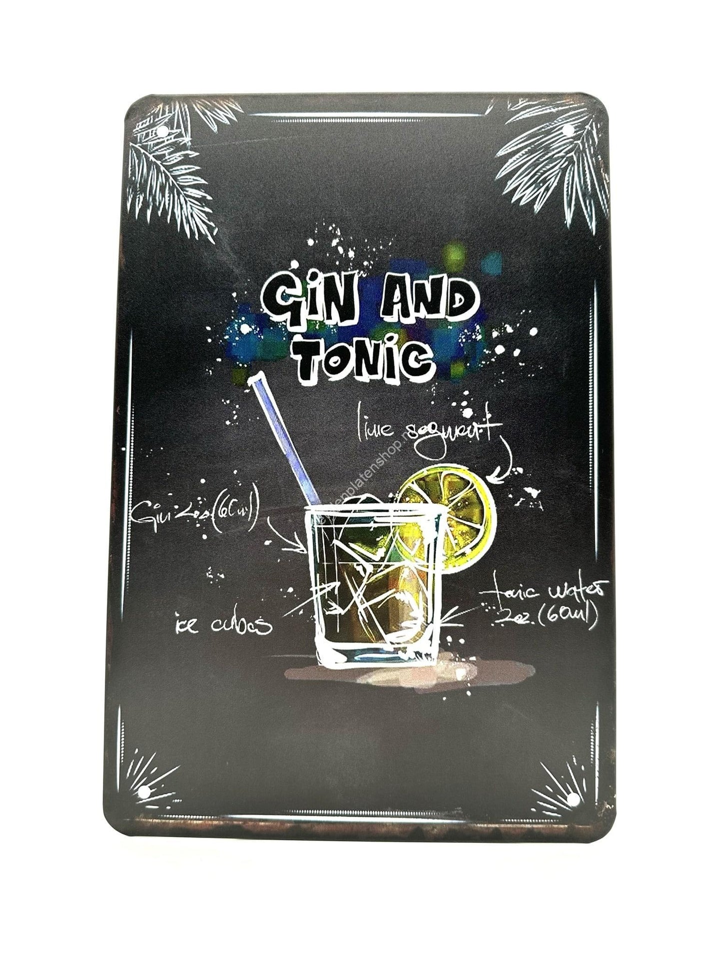 Metal Wall Sign - Gin and Tonic - Cocktails