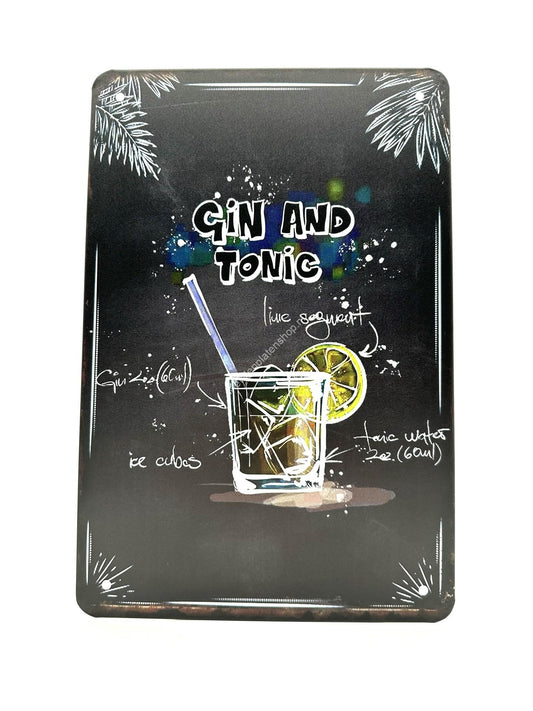 Wandschild aus Metall – Gin und Tonic – Cocktails