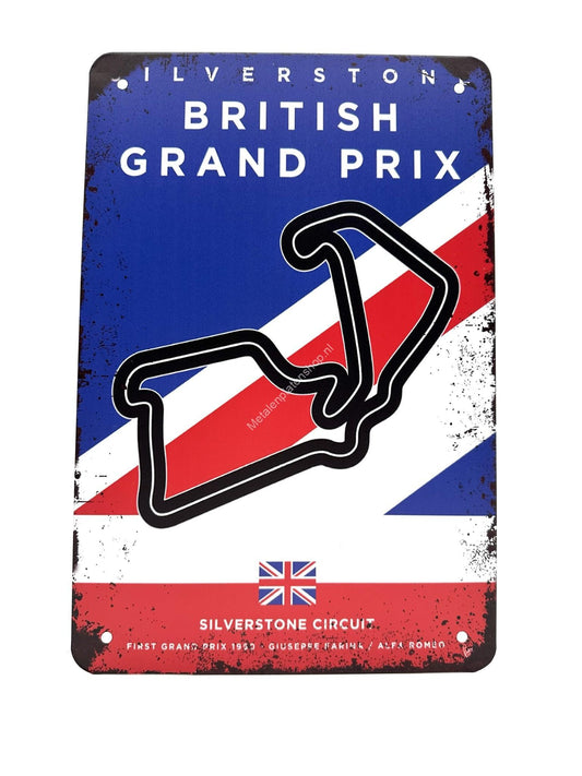 Wandschild aus Metall – Silverstone Circuit – Grand Prix – Britisches Vereinigtes Königreich – Formel 1